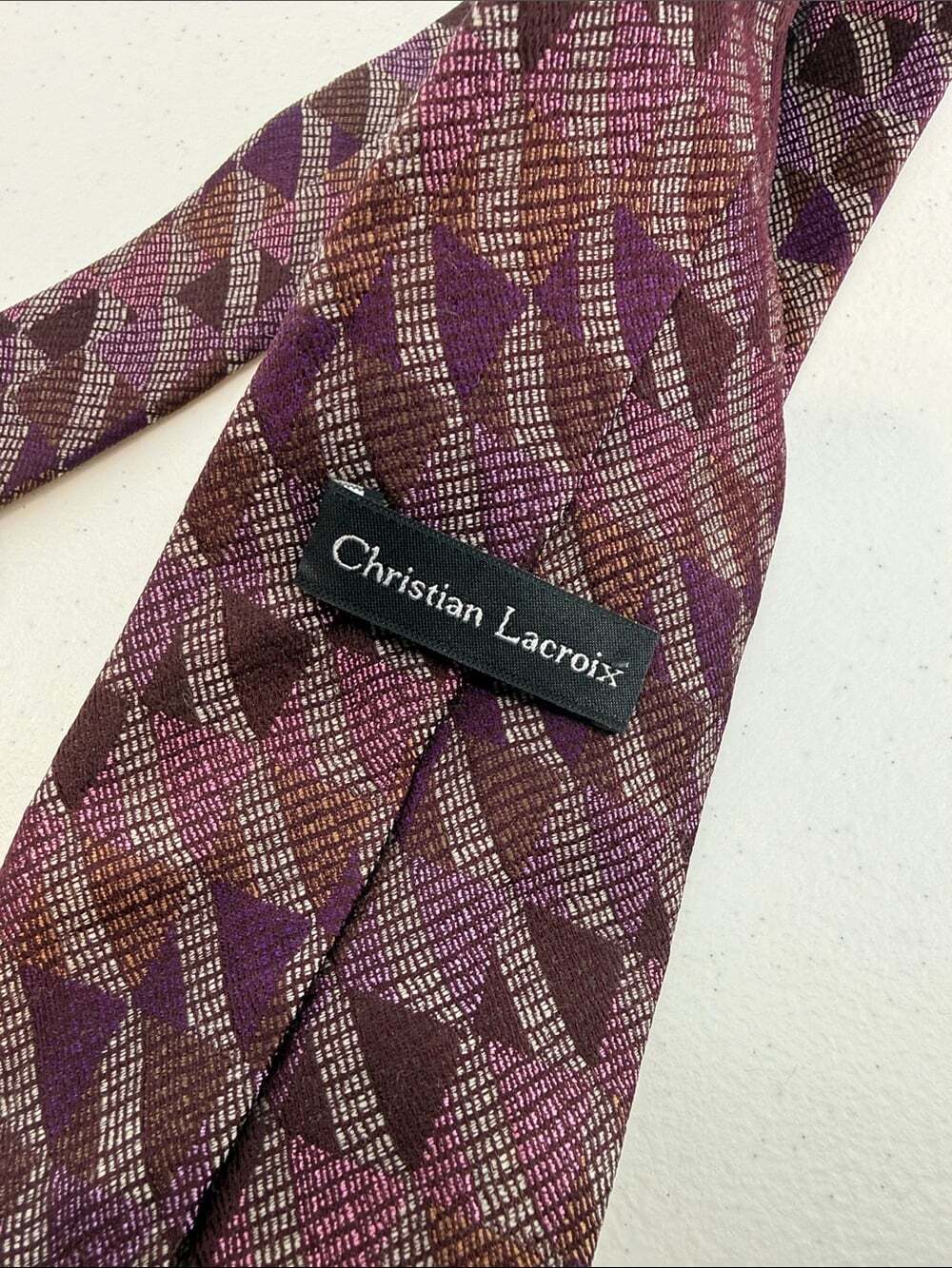 Christian Lacroix Purple Geometric Silk and wool blend Tie - Picture 4 of 6